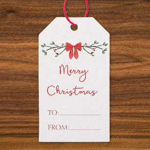 Merry Christmas Chic Coquette Red Bow Personalised Gift Tags