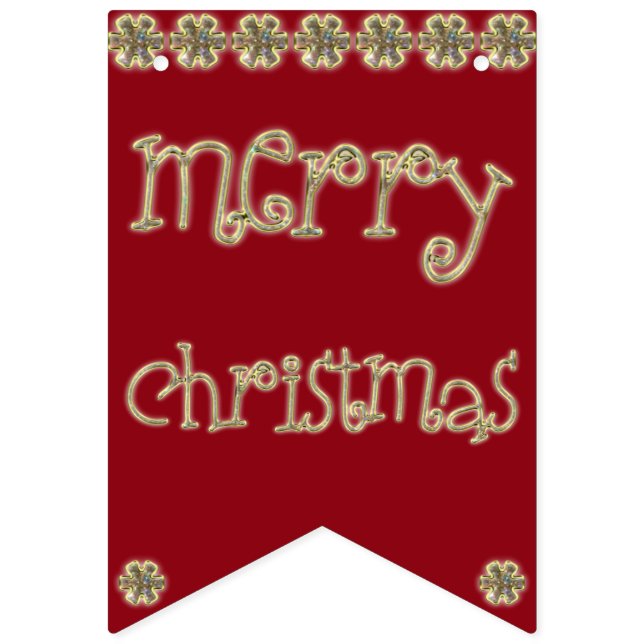Merry Christmas Chic Gold Glitter Typography Red Bunting (First Flag)