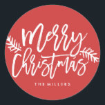 Merry Christmas Chic Hand Lettered Holiday Classic Round Sticker<br><div class="desc">Make a stunning statement this holiday season with this stylish holiday sticker featuring "Merry Christmas" in a chic script font. Click the customise it button for advanced editing options and to customise the background colour. Shop our online store for more pieces in this design!</div>