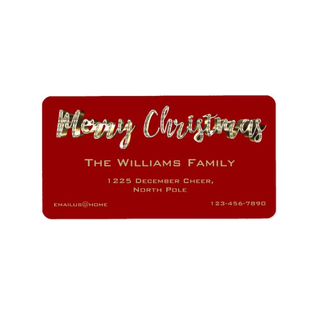 Merry Christmas Chic Red and Gold Lettering Label (Front)