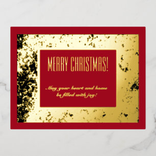 Merry Christmas chic red gold and black Foil Holiday Postcard