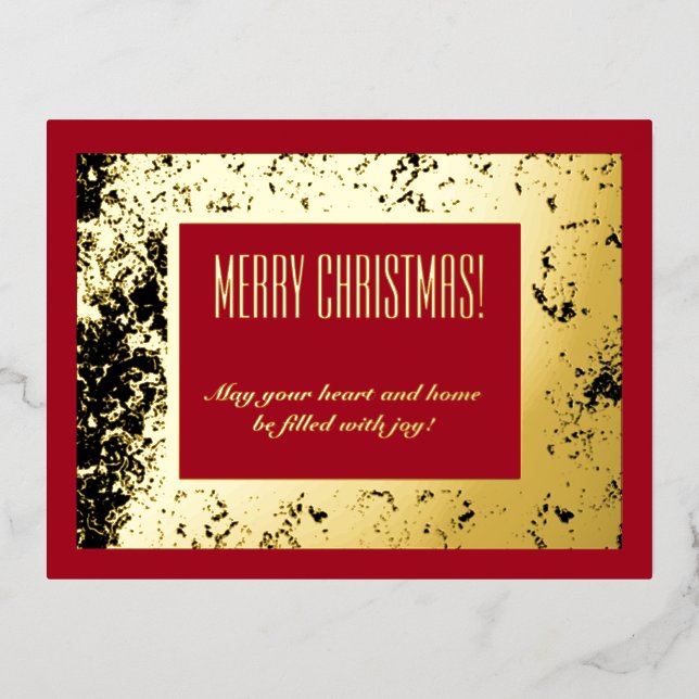 Merry Christmas chic red gold and black Foil Holiday Postcard (Front)
