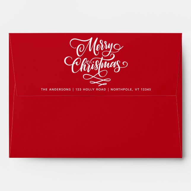 Merry Christmas Chic Script 5x7 Return Address Red Envelope (Back (Top Flap))