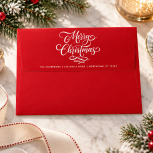 Merry Christmas Chic Script 5x7 Return Address Red Envelope