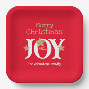 Merry Christmas Chic Script Cool Red Party  Paper Plate