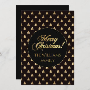 Merry Christmas Chic Script Faux Gold Foil Black Invitation