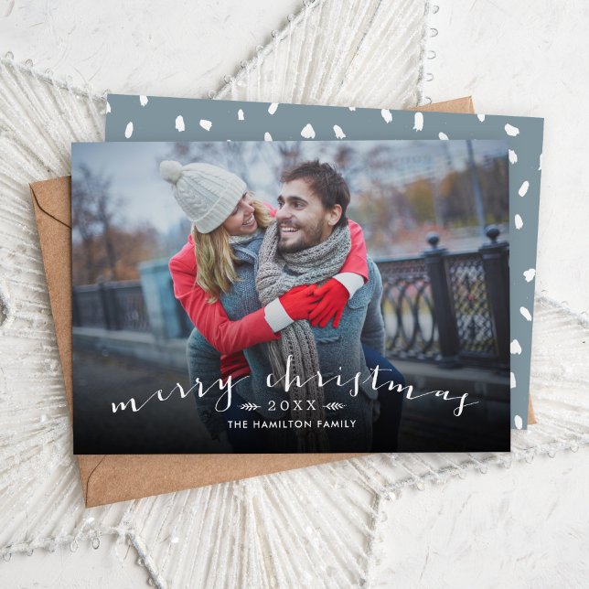 Merry Christmas Chic Script Overlay Photo Holiday Card (Creator Uploaded)