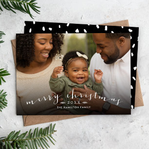 Merry Christmas Chic Script Overlay Photo Holiday Card