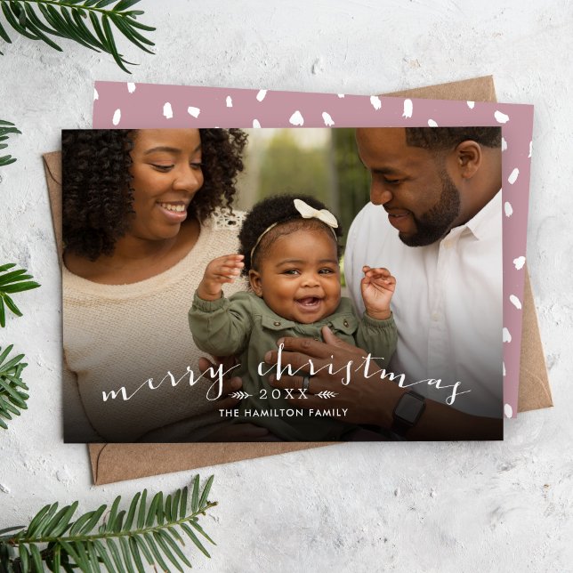 Merry Christmas Chic Script Overlay Photo Holiday Card (Creator Uploaded)