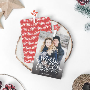 Merry Christmas Chic Typography Full Photo Holiday Card