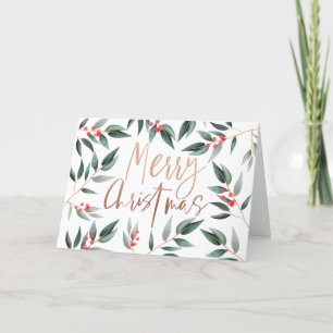 Merry Christmas Chic Winter Sage Foliage & Berry Holiday Card