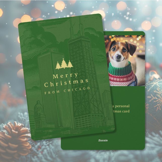 Merry Christmas Chicago Flat Holiday Photo Card (Merry Christmas Chicago Flat Holiday Photo Card (front and back))