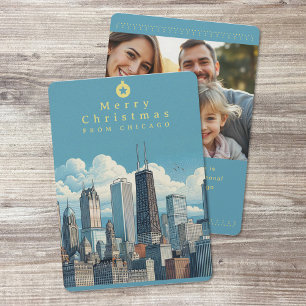Merry Christmas Chicago Photo Flat Holiday Card