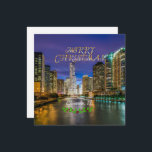 Merry Christmas, Chicago River at Sunset Holiday Card<br><div class="desc">Merry Christmas,  Chicago River at sunset,  decorative holly.</div>