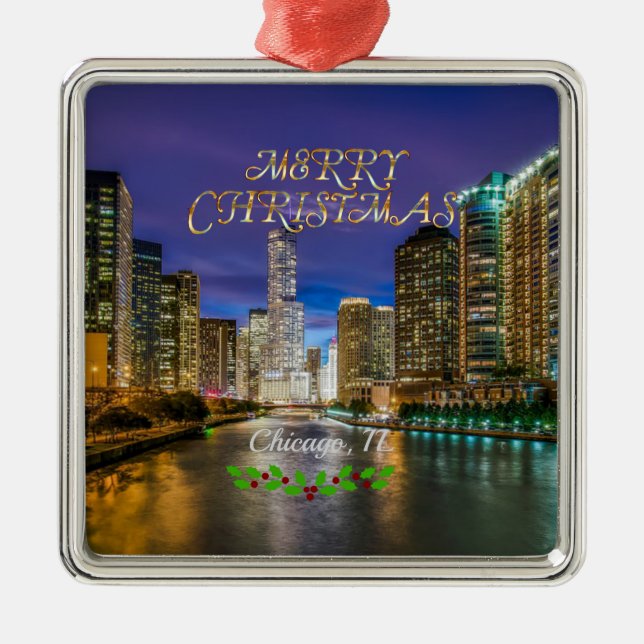 Merry Christmas! Chicago River, Metal Tree Decoration (Front)