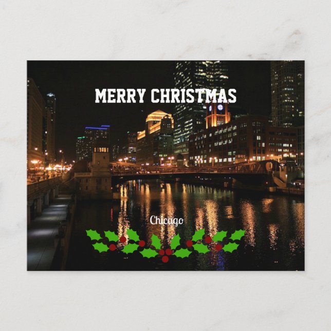 Merry Christmas - Chicago Skyline Holiday Postcard (Front)