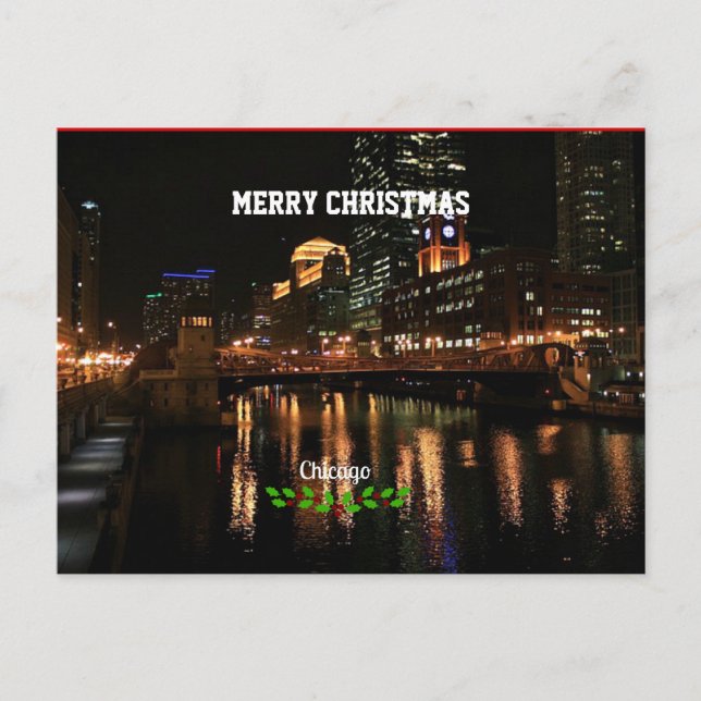 Merry Christmas - Chicago Skyline Holiday Postcard (Front)