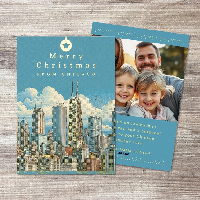 Merry Christmas Chicago Skyline Photo Foil Card (Merry Christmas Chicago Skyline Photo Foil Card (front and back))