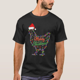 Merry Christmas Chicken Chicken Santa Hat Lights T-Shirt