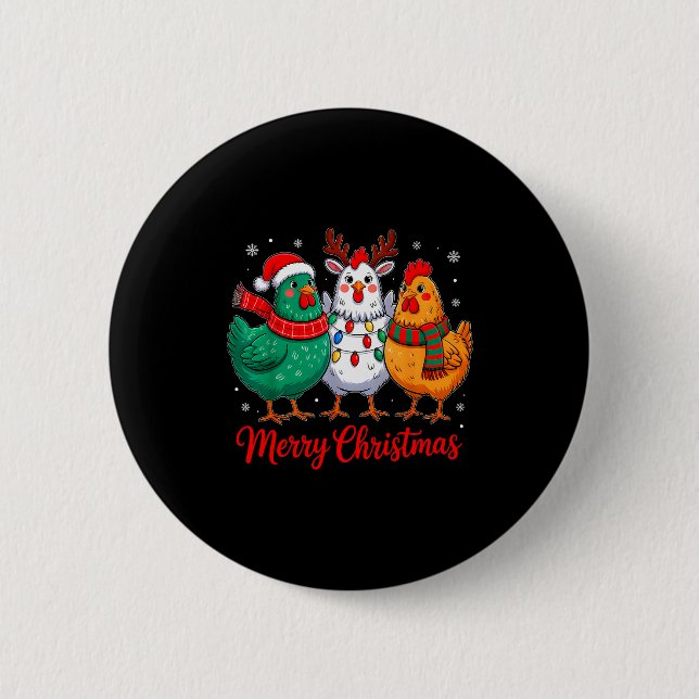 Merry Christmas Chicken Farmer Animal Santa Hat Xm 6 Cm Round Badge (Front)