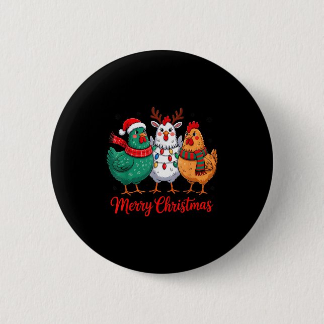 Merry Christmas Chicken Farmer Animal Santa Hat Xm 6 Cm Round Badge (Front)