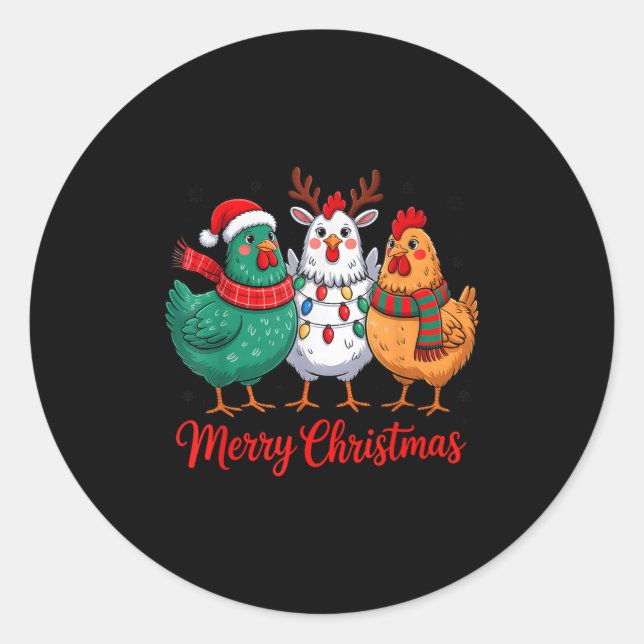Merry Christmas Chicken Farmer Animal Santa Hat Xm Classic Round Sticker (Front)
