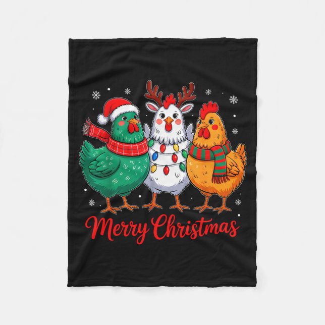 Merry Christmas Chicken Farmer Animal Santa Hat Xm Fleece Blanket (Front)