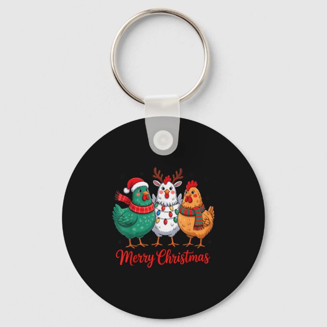 Merry Christmas Chicken Farmer Animal Santa Hat Xm Key Ring (Front)
