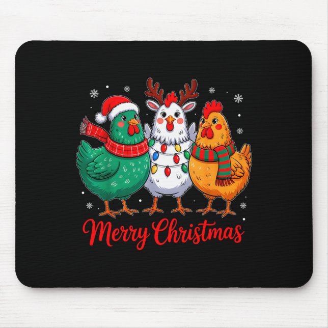 Merry Christmas Chicken Farmer Animal Santa Hat Xm Mouse Mat (Front)
