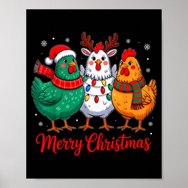 Merry Christmas Chicken Farmer Animal Santa Hat Xm Poster (Front)