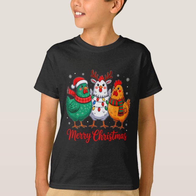 Merry Christmas Chicken Farmer Animal Santa Hat Xm T-Shirt (Front)