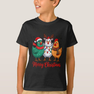 Merry Christmas Chicken Farmer Animal Santa Hat Xm T-Shirt