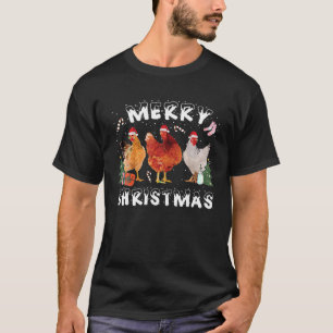 Merry Christmas Chicken Hen Santa Hat Tree Lights  T-Shirt