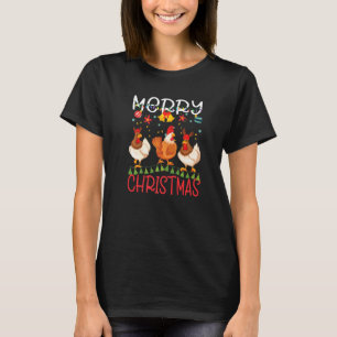 Merry Christmas Chicken Lights Santa Hat Xmas Kids T-Shirt