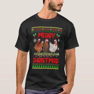 Merry Christmas Chicken  Santa Hat Lights Xmas  12 T-Shirt