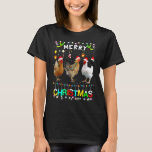 Merry Christmas Chicken Santa Hat Lights Xmas 2 T-Shirt