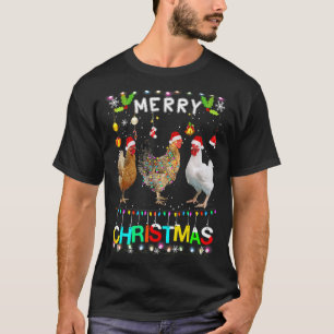 Merry Christmas Chicken  Santa Hat Lights Xmas  3 T-Shirt