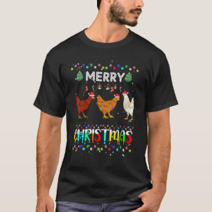 Merry Christmas Chicken Santa Hat Lights Xmas 3 T-Shirt