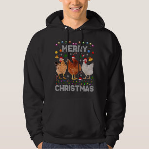 Merry Christmas Chicken Santa Hat Lights Xmas Farm Hoodie