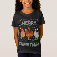 Merry Christmas Chicken Santa Hat Lights Xmas Farm