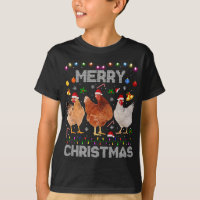 Merry Christmas Chicken Santa Hat Lights Xmas Farm