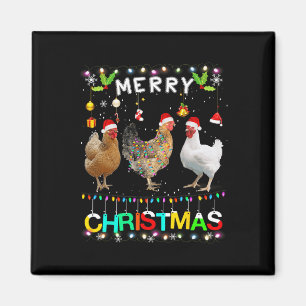Merry Christmas Chicken Santa Hat Lights Xmas Fun  Magnet