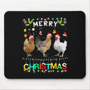 Merry Christmas Chicken Santa Hat Lights Xmas Fun  Mouse Mat