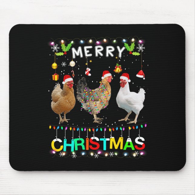 Merry Christmas Chicken Santa Hat Lights Xmas Fun  Mouse Mat (Front)
