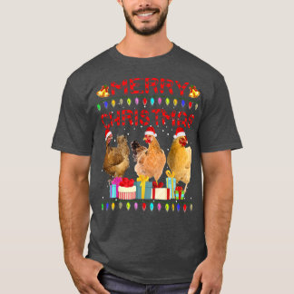 Merry Christmas Chicken  Santa Hat Lights Xmas Fun T-Shirt