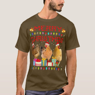 Merry Christmas Chicken Santa Hat Lights Xmas Fun T-Shirt