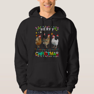 Merry Christmas Chicken Santa Hat Lights Xmas Funn Hoodie