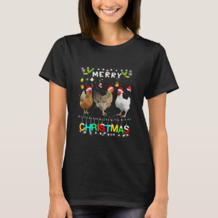 Merry-Christmas Chicken Santa Hat Lights Xmas Funn T-Shirt