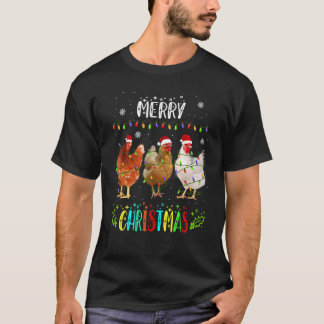 Merry Christmas Chicken Santa Hat Lights Xmas Paja T-Shirt