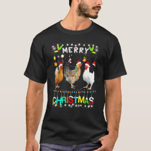 Merry Christmas Chicken Santa Hat Lights Xmas T-Shirt